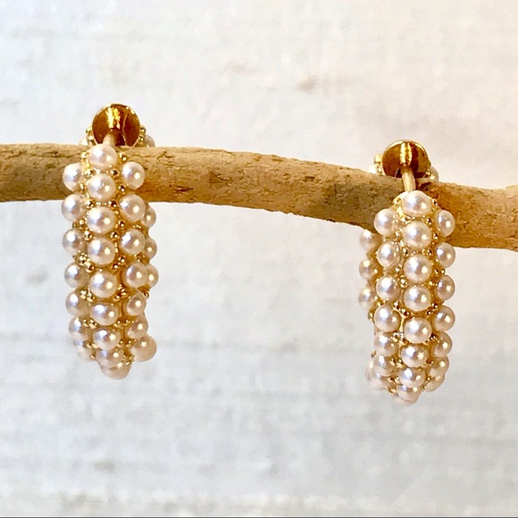 Zara Pearl Pavè Huggie Hoops - Picture 3 of 8